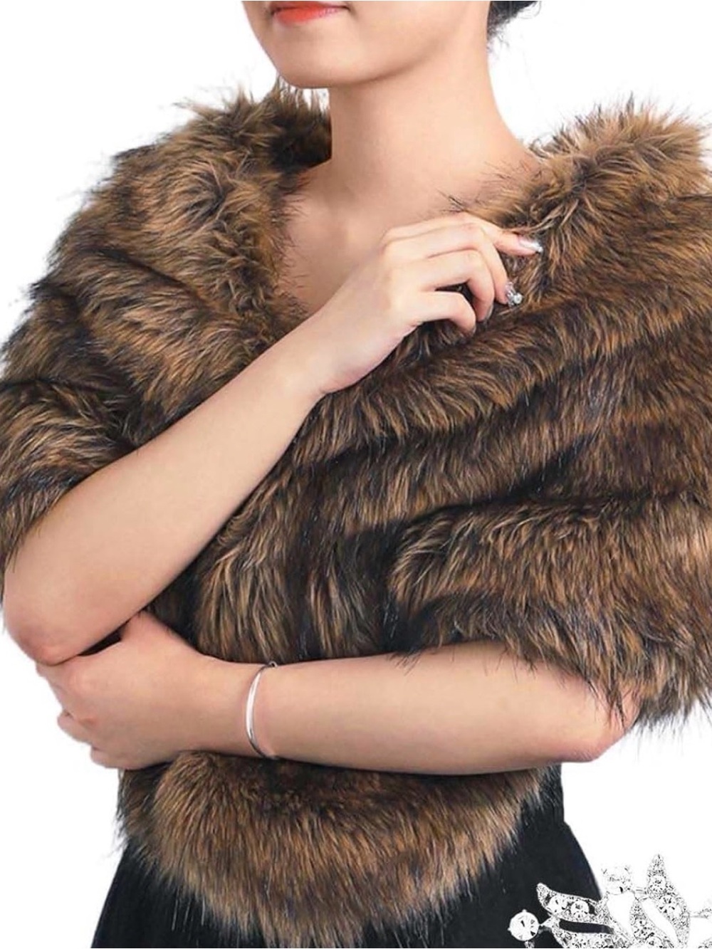 Faux Fur Shawl Wrap in Brown - Women's Winter Accessory